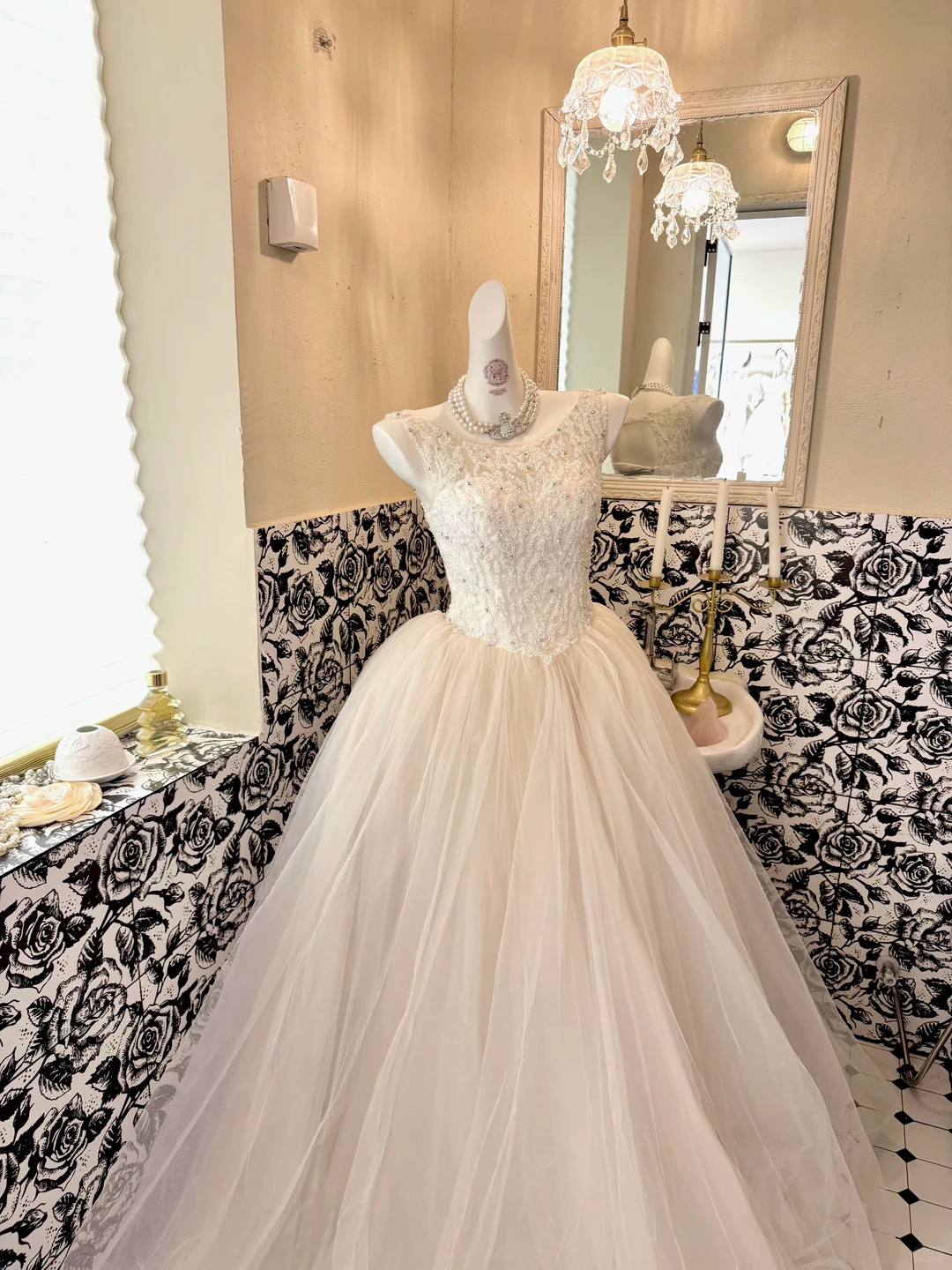 Ivory Sleeveless Beaded Exquisite Classic Cinched Waist Voluminous Skirt Long Romantic Dress, Wedding Gown gh7801