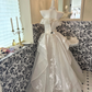 Ivory Strapless Cinched Waist Full Flared Skirt Long Elegant Romantic Dress, Wedding Gown gh7786