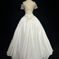 Short Sheer Sleeve White Satin Wedding Dress Heart Neck Gold Lace Embroidery Big Bow Princess Bridal Gown gh9556
