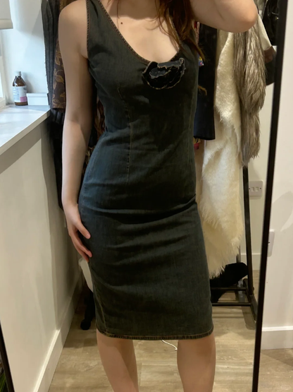 Sexy Vintage Denim Spaghetti Strap Fitted Waist Slim Bodycon Prom & Evening Party Dress gh8466