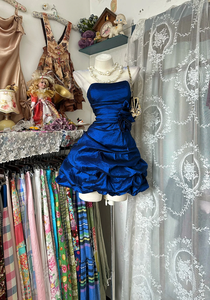 Luxury Vintage Royal Blue Strapless Fitted Waist Prom & Evening Party Dress gh8480