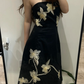 Black Vintage Luxury Strapless Apricot Print Fitted Waist Prom & Evening Party Dress gh8446