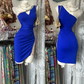 Sexy Short Royal Blue Vintage One Shoulder Fitted Waist Slim Bodycon Prom & Evening Party Dress gh8482