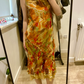Yellow Vintage Floral Print Spaghetti Strap Fitted Waist Slim Prom & Evening Party Dress gh8454