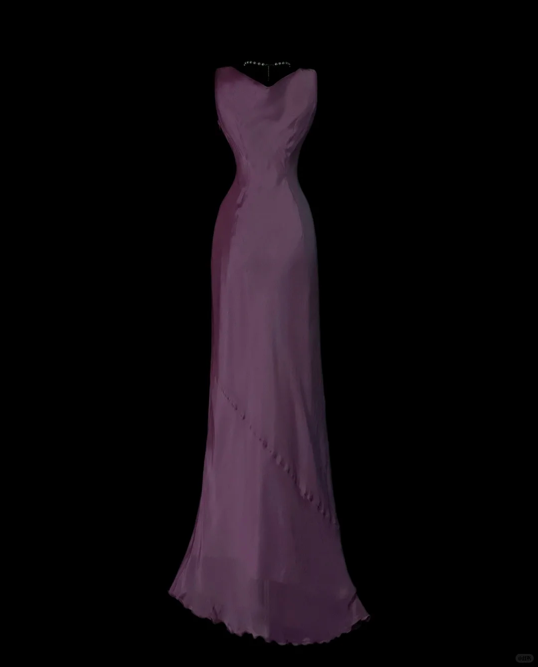 Dusty Purple Vintage Maxi Evening Gown, V‑Neck Sleeveless, Dotted Bead Neckline, Fitted Waist, Bias‑Cut Flowy Floor‑Length Skirt, Scalloped Hem, Formal Prom Party Dress gh8883