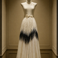 ✨Girlhomeshops-Black White Gradient Fringe Tulle Ivory Qipao Cheongsam Evening Dress gh10481