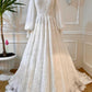 Vintage-Kleid mit Puffärmeln, Schleppe aus Spitze und Tüll | Edwardianisches Ballkleid im Maxi-Stil mit hohem Kragen für Hochzeit, Braut, Gala und Ball gh6409