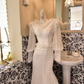 White Long-Sleeve Waist-Cinched Figure-Flattering Sexy Bodycon Long Romantic Dress, Wedding Gown gh7747
