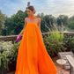 Orange Elegant Flowing A-Line Off Shoulder satin Long Ball Gown Evening Dress Wedding Guest Party Dress gh3093