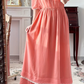 Peach‑Pink Vintage Edwardian Maxi Evening Gown, Sheer High Neck, Puff Mid‑Length Sleeves, White Lace Trim Accents, Elastic Waistband, Flowy Chiffon Full Skirt, Retro Garden Party Formal Dress gh8841