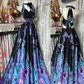 Sexy Long Black Base Vintage Blue Skirt Print Backless Prom & Evening Party Dress gh8473