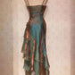 Blue shiny stylish elegant spaghetti straps long satin ball gown evening dress party dress gh3489
