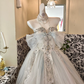 Ivory Strapless Bow Neckline Waist-Cinched Voluminous Full Skirt Luxury Elegant Romantic Dress, Wedding Gown gh7631