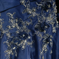 One Shoulder Navy Blue Satin Prom Dress Ruched Bodice Lace Embroidery 3D Floral Beaded Formal Gown gh9553