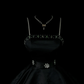 Black‑White Contrast Vintage Midi Prom Gown, Black Satin Bodice, Rhinestone Floral Wide Waistband, Multi‑Layer White Tulle Skirt, Black Lace Hem, Retro Sweet Party Photoshoot Dress gh8870