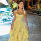 Yellow sweet elegant sleeveless ruffle floor length long tiered ball gown evening dress birthday party dress gh3034