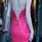 Halter V Neck Ombre Fuchsia Pink Evening Gown All Over Beaded Rhinestone Mermaid Long Prom Dress gh9686