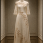✨Girlhomeshops-Chinese Lace Qipao Long Formal Gown with Gold Floral Embroidery gh10363
