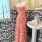 Pink Strapless Waist-Cinched Designer Style Figure-Flattering Sexy Bodycon Long Romantic Dress, Wedding Gown gh7750