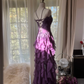 Robe de soirée longue et élégante en mousseline de soie, à volants, violette, romantique, sans manches, pour fête d'anniversaire, gh4270