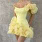 Girlhomeshops-Gelb ein-schulter mode süße knospe rock kurze chiffon homecoming kleid geburtstag kleid gh5269