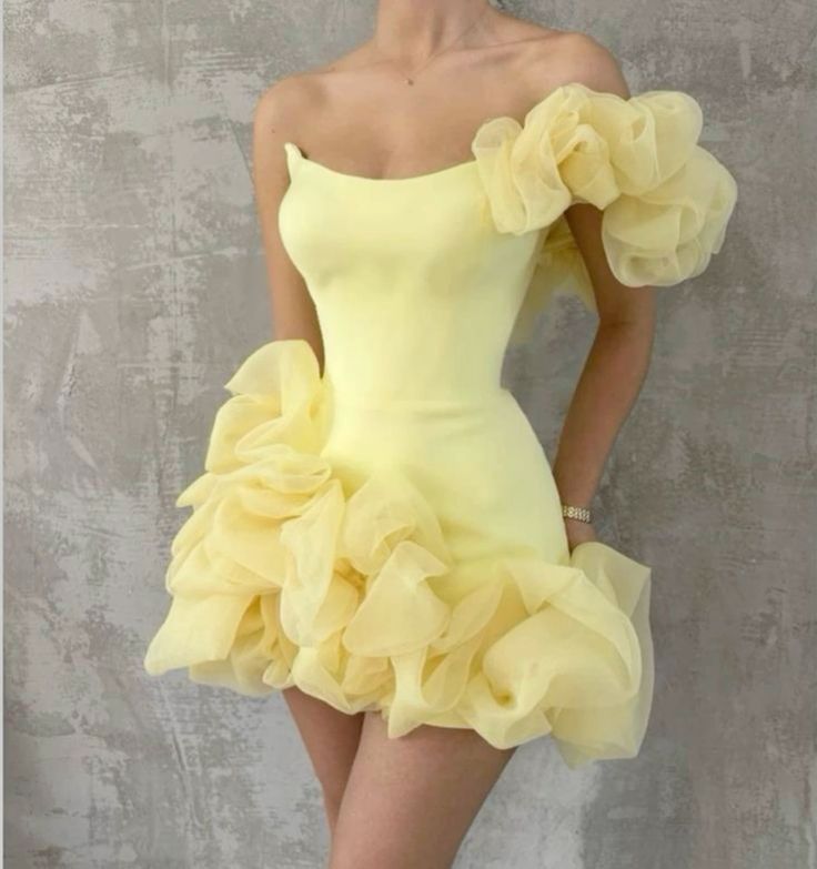 Girlhomeshops-Gelb ein-schulter mode süße knospe rock kurze chiffon homecoming kleid geburtstag kleid gh5269