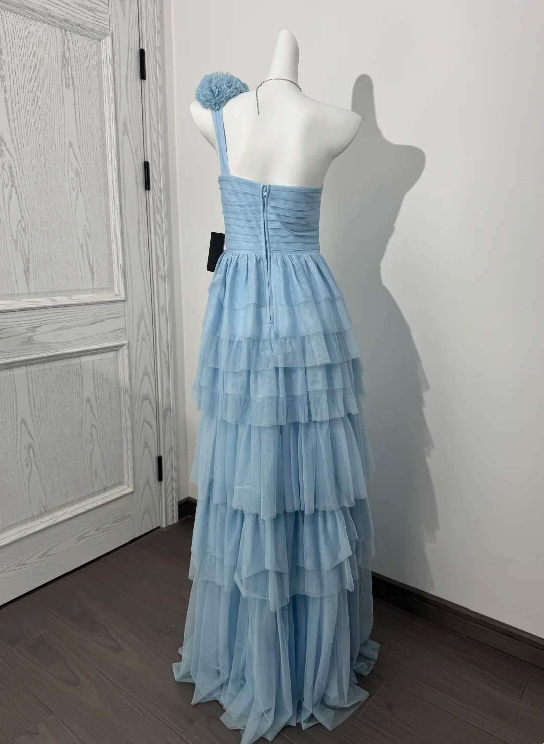 Light Blue One-Shoulder Fitted Waist Tiered Skirt Prom & Evening Dress gh7227