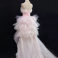 Blush Pink Strapless Luxury Romantic Gown with Cinched Waist and Train Skirt, Wedding Dress & Bridal Gown gh8126