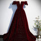 Dunkelblau/burgunderrot glänzendes elegantes langes Ballkleid aus Samt für formelle Anlässe gh3211
