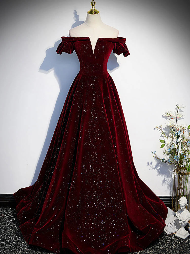 Dunkelblau/burgunderrot glänzendes elegantes langes Ballkleid aus Samt für formelle Anlässe gh3211