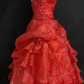 Red Strapless Long Romantic Wedding Dress, Cinched Waist, Voluminous Princess Skirt gh8352
