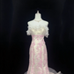 Blush Pink Strapless with Lace Trim, Cinched Waist, Embroidered Slim Fit Hip Hugging Mermaid Skirt Long Romantic Dress, Wedding Gown gh8037