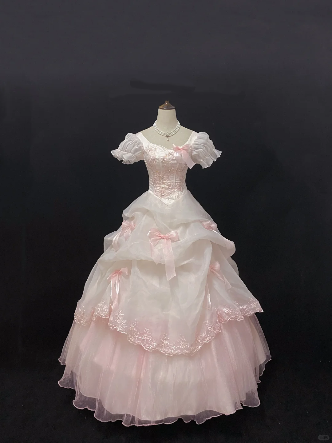 Blush Pink Puff Sleeve Vintage Long Romantic Gown, Cinched Waist, Voluminous Tiered Skirt, Wedding Dress & Bridal Gown gh8171