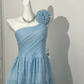 Light Blue One-Shoulder Fitted Waist Tiered Skirt Prom & Evening Dress gh7227