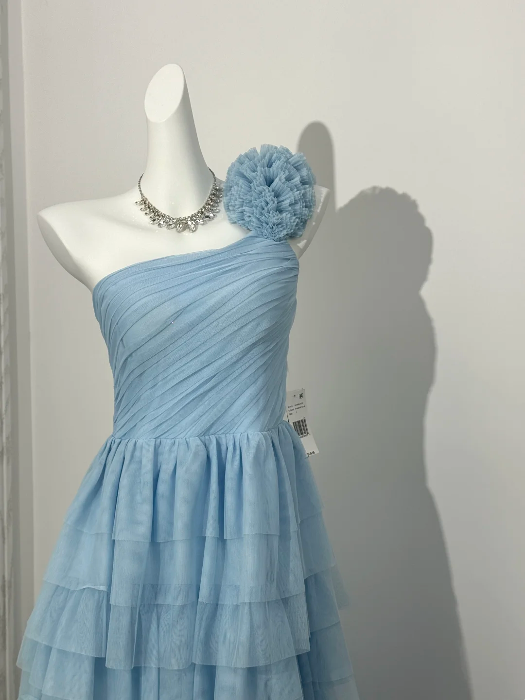 Light Blue One-Shoulder Fitted Waist Tiered Skirt Prom & Evening Dress gh7227