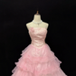 Pink Strapless with Beaded Details, Cinched Waist, Voluminous Skirt Cute Girly Romantic Dress, Wedding Gown gh8087