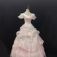 Blush Pink Puff Sleeve Vintage Long Romantic Gown, Cinched Waist, Voluminous Tiered Skirt, Wedding Dress & Bridal Gown gh8171