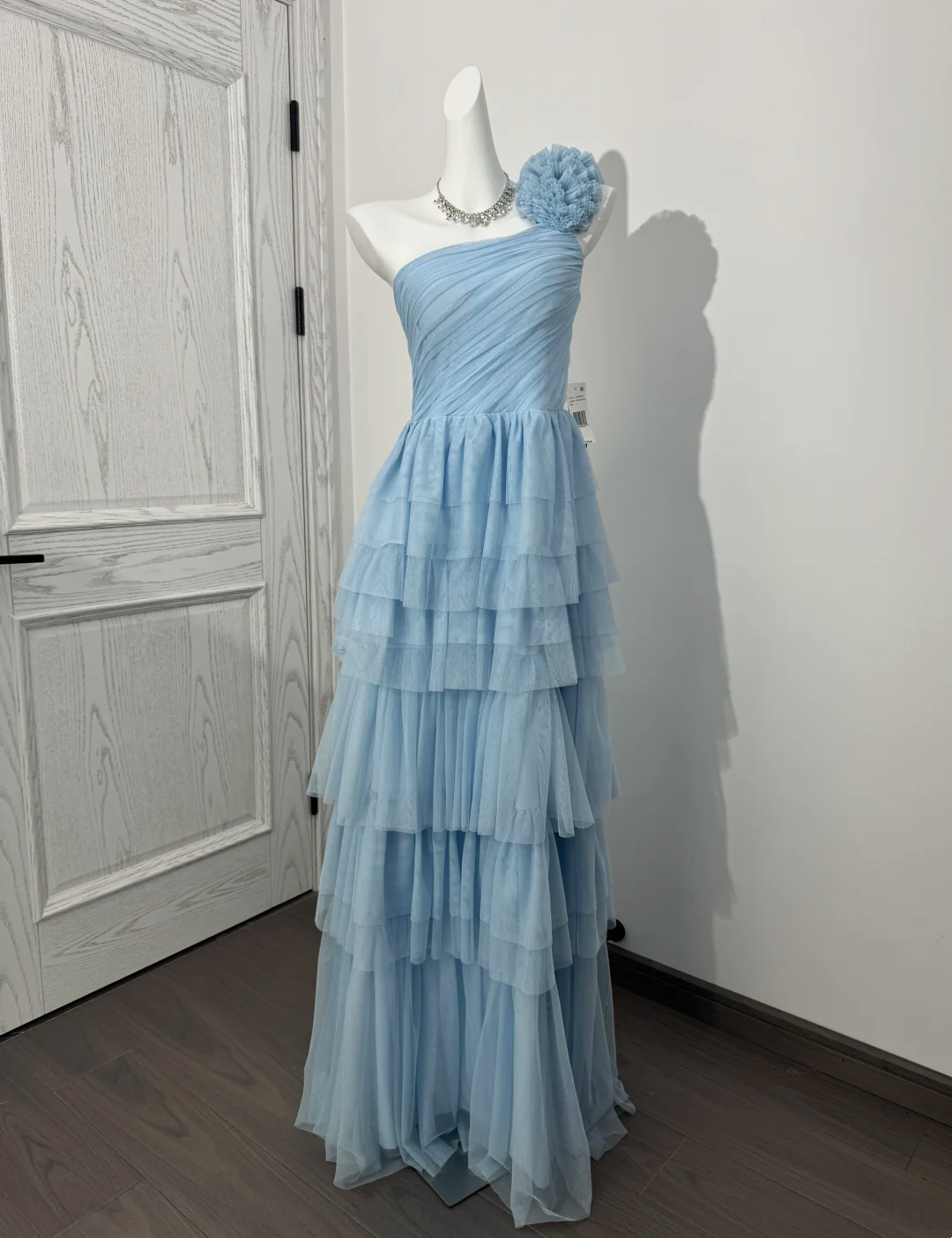 Light Blue One-Shoulder Fitted Waist Tiered Skirt Prom & Evening Dress gh7227