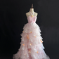 Blush Pink Cinched Waist Fitted Ruffle Skirt Long Romantic Dress, Wedding Gown gh7991