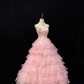 Pink Strapless with Beaded Details, Cinched Waist, Voluminous Skirt Cute Girly Romantic Dress, Wedding Gown gh8087