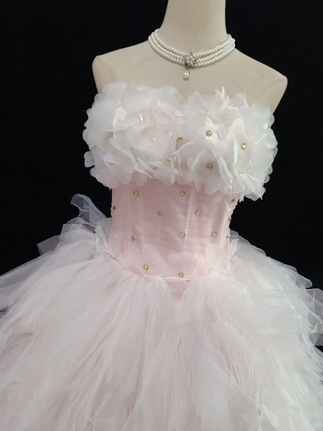 Blush Pink Strapless Luxury Romantic Gown with Cinched Waist and Train Skirt, Wedding Dress & Bridal Gown gh8126
