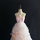 Blush Pink Cinched Waist Fitted Ruffle Skirt Long Romantic Dress, Wedding Gown gh7991