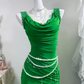 Green Cowl Neck Mermaid Long Evening Gown, Beaded Strap Ruched Formal Prom Dress gh9283