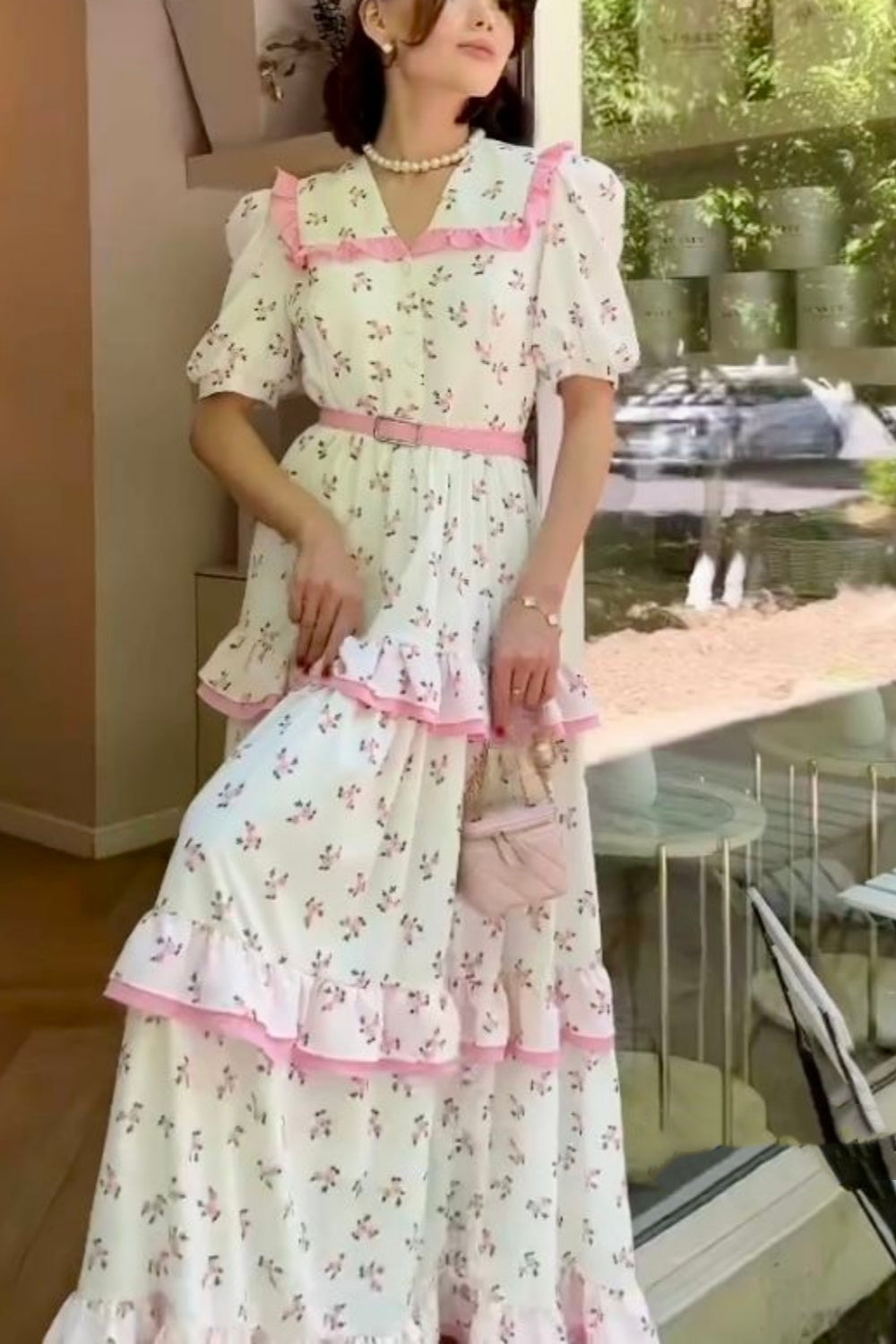 girlhomeshops - Robe de vacances rose à manches courtes gh5934