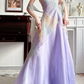 Lavender Purple Vintage Strapless Prom Gown, Gradient Silver‑Tone Beaded Embroidery Bodice, Asymmetrical Draped Overlay Panel, Flowy Organza Full Floor‑Length Skirt, Fairy‑Style Evening Prom Dress gh8809