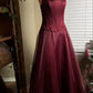 Burgunderrotes, elegantes, glänzendes, mit Perlen besetztes, langes Tüll-Ballkleid, Abendkleid, Partykleid gh3457