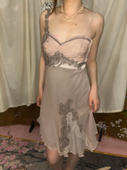 Taupe Nude Vintage Luxury Spaghetti Strap Fitted Waist Prom & Evening Party Dress gh8424