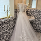 White Lace Long Sleeve Waist-Cinched Elegant Full Flared Romantic Dress, Wedding Gown gh7522