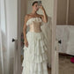 Robe de soirée blanche vintage en mousseline de soie, coupe trapèze, épaules dénudées, longue, à volants, robe de bal, gh3658