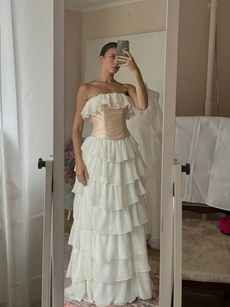 Robe de soirée blanche vintage en mousseline de soie, coupe trapèze, épaules dénudées, longue, à volants, robe de bal, gh3658